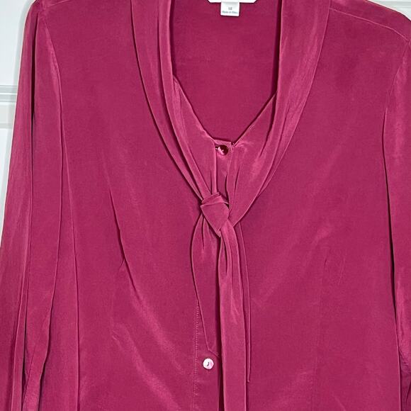 Pendleton Vintage Purple Silk Button Front Shirt with Tie Neck Plus Size 14 - Picture 2 of 6